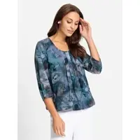 Lady Georgettebluse , Damen, Gr. 36, blau (marine, bedruckt), 100% Polyester, bedruckt, geblümt, gemustert, mehrfarbig, Rundhals, Blusen Georgettebluse