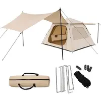 Relaxdays Campingzelt, 3-4 Personen, mit Vordach, schneller Aufbau, UV Schutz, HBT: 155x240x240 cm, Automatikzelt, beige