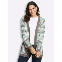 Inspirationen Jacquardstrickjacke , Damen, Gr. 48, braun (kalkmint, taupe, gemustert), 53% Polyacryl, 40% Baumwolle, 7% Polyamid, gemustert, mehrfarbig, Strickjacken Jacquardstrickjacke
