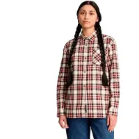 Timberland Womens Midweight Flannel Pocket Long Sleeves Shirt white smoke yd L