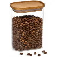 Spies Online Glas-Vorratsdose 1,3 Liter – Rechteckiger Aufbewahrungsbehälter mit Holzdeckel – Luftdichte Vorratsdose für Kaffee, Reis und Nüsse – Transparent