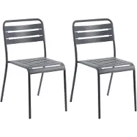Beliani Gartenstuhl 2er Set Dunkelgrau Eisen Stapelbar Lattenoptik ohne Armlehnen Modern Outdoor Balkon Terrasse Garten Stuhlset Metallstuhl