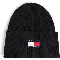 Tommy Hilfiger Beanie "HERITAGE FLAG BEANIE", Herren, Gr. S/M, schwarz, Strick, Baumwolle, unifarben, Mützen Beanie, Regular fit mit Markenlogo