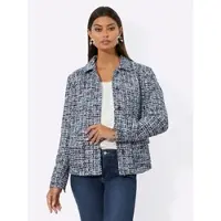 Création L Jackenblazer "Bouclé-Blazer", Damen, Gr. 52, blau (mittelblau, royalblau, gemustert), 63% Polyester, 34% Baumwolle, 3% metallisierte Fasern, Blazer Jackenblazer