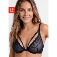 LASCANA Bügel-BH "Fabia", Damen, Gr. 75, Cup D, blau (dunkelblau), Spitze, Obermaterial: 95% Polyamid, 5% Elasthan, BHs Bügel-BH, aus Stickereispitze in dezent transparenter Optik, sexy Dessous