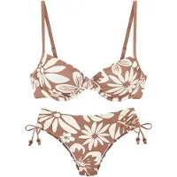 French Connection Bügel-Bikini , Damen, Gr. 42, Cup C, braun (braun, creme), Recycling-Polyamid, geblümt, gemustert, Bikini-Sets Bügel-Bikini, mit Zierperlen in Kontrastfarbe, Topseller