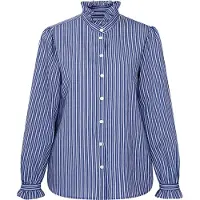 Seidensticker Rüschenbluse , Damen, Gr. 3XL (46), blau (dunkelblau), 85% Viskose, 15% Polyamid, gestreift, regular fit, Blusen Rüschenbluse, 1/1 Stehkragen Gestreift