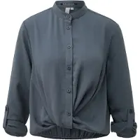QS Crepebluse , Damen, Gr. 38, blau (mid grau), Obermaterial: 100% Polyester, unifarben, bequem, Manschette, Blusen Crepebluse, mit fixiertem Knotendetail
