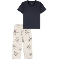 Schiesser Pyjama UNCOVER BY "UNCOVER Nightwear", Damen, Gr. 48, grau (808, blau), Obermaterial: 100% Baumwolle, Homewear-Sets Pyjama