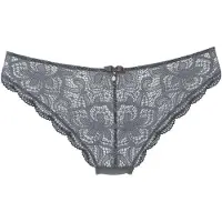 LASCANA Tanga "Nikoletta", Damen, Gr. 40/42, Spitze, grau (graphit), Spitze, Obermaterial: 88% Polyamid, 12% Elasthan, Unterhosen Tanga, mit feiner Zierschleife und Accessoire in Perlenoptik