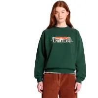 Timberland Womens Brushed Back Chest Graphic Crew Sweatshi sycamore L