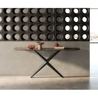 DELIFE Konsolentisch Edge Boot 180x40 cm Keramik Emperador Extra Lucidato Dunkelbraun Estelo Metall Schwarz