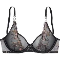 LASCANA Bügel-BH , Damen, Gr. 80, Cup E, blau (schwarz), Spitze, Obermaterial: 60% Polyamid, 35% Polyester, 5% Elasthan, BHs Bügel-BH, mit Stickerei mit metallisch glänzender Veredelung, sexy Dessous