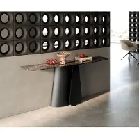 DELIFE Konsolentisch Edge Boot 180x40 cm Keramik Emperador Extra Lucidato Dunkelbraun Livos Metall Schwarz