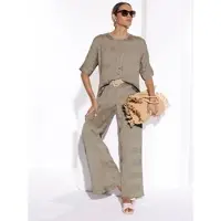 Création L Schlupfbluse , Damen, Gr. 40, beige (sesam), 76% Viskose, 15% Polyamid, 9% Leinen, unifarben, Rundhals, Blusen Schlupfbluse