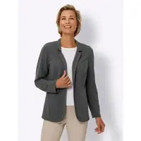 Sieh an! Jerseyblazer SIEH AN "Jersey-Blazer Jerseyblazer mit Stehkragen", Damen, Gr. 50, grau (anthrazit), Jersey, , Basic, Blazer Jerseyblazer