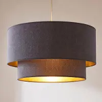 Duolla Pendellampe Boho, grau/gold, Ø 45 cm, Textil, E27