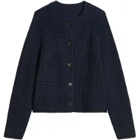 Marc O'Polo Damen Strickjacke - Rippstrick-Cardigan, Rundhals, Organic Cotton, Loose Fit Dunkelblau / XS