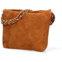 Chiara Ferretti Wildleder Handtasche Damen mit Goldkette Italy Grigio chiaro UNICA 19x23x6 cm