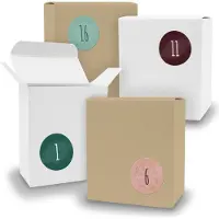 Itenga Adventskalender zum Füllen 24x Quader gemischt WEISS BRAUN + Sticker V09 Z14