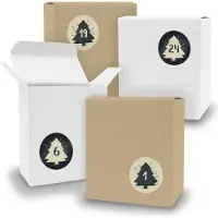 Itenga Adventskalender zum Füllen 24x Quader gemischt WEISS BRAUN + Sticker V09 Z19