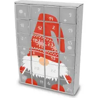 Itenga SET Adventskalender zum Füllen Würfel 6,5cm (außen weiß) + Sticker Z59 Riesenwichtel + Würfel weiß