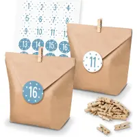 Itenga SET Adventskalender 24x Tüten + Klammern + Zahlensticker (Z40)