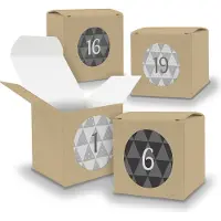 Itenga Adventskalender zum Füllen 24x Würfel 6,5cm BRAUN + Sticker V05 Z25