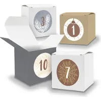 Itenga Adventskalender zum Füllen 24x Würfel 5cm GRAU + BRAUN + WEISS + Sticker V16 Z15