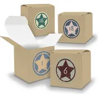 Itenga Adventskalender zum Füllen 24x Würfel 6,5cm BRAUN + Sticker V05 Z20