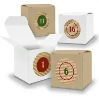 Itenga Adventskalender zum Füllen 24x Würfel 6,5cm gemischt WEISS BRAUN + Sticker V06 Z10