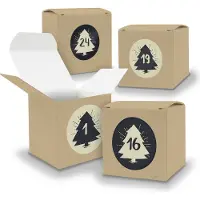 Itenga Adventskalender zum Füllen 24x Würfel 6,5cm BRAUN + Sticker V05 Z19