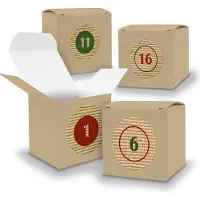 Itenga Adventskalender zum Füllen 24x Würfel 6,5cm BRAUN + Sticker V05 Z10