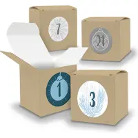 Itenga Adventskalender zum Füllen 24x Würfel 6,5cm BRAUN + Sticker V05 Z16