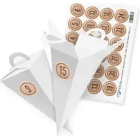 Itenga SET V44 Adventskalender Geschenktüte 14cm, Weiß + Zahlensticker Z51, 2cm