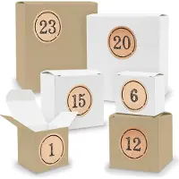 Itenga Adventskalender zum Füllen 24x Quader Würfel gemischt WEISS / BRAUN + Sticker (V03 Z11)