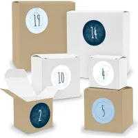 Itenga Adventskalender zum Füllen 24x Quader Würfel gemischt WEISS / BRAUN + Sticker (V03 Z12)