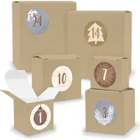 Itenga Adventskalender zum Füllen 24x Quader Würfel gemischt BRAUN + Sticker (V02 Z15)