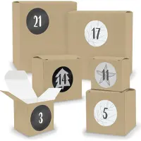 Itenga Adventskalender zum Füllen 24x Quader Würfel gemischt BRAUN + Sticker (V02 Z18)