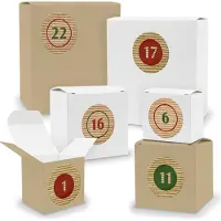 Itenga Adventskalender zum Füllen 24x Quader Würfel gemischt WEISS / BRAUN + Sticker (V03 Z10)