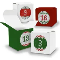 Itenga Adventskalender 24x Würfel 5cm DUNKELGRÜN WEIß DUNKELROT + Sticker V15 Z28