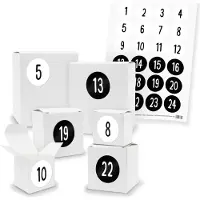 Itenga Adventskalender zum Füllen 24x Quader Würfel gemischt WEISS + Sticker (V01 Z33)