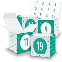 Itenga Adventskalender zum Füllen 24x Würfel mit Muster (V38) + Sticker Zahlen (Z34)
