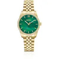 BOSS Elegante Uhr mit grünem Zifferblatt und kristallbesetzter Lünette Grösse ONESI