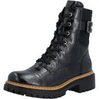 Rieker Schnürboots , Damen, Gr. 38, schwarz, Lederimitat, Schuhe Schnürboots, Schnürstiefelette, Blockabsatz in Used-Optik