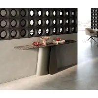 DELIFE Konsolentisch Edge Boot 180x40 cm Keramik Emperador Extra Lucidato Dunkelbraun Livos Metall Effektfinish Titan