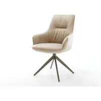 DELIFE Drehstuhl Zelia-Flex mit Armlehnen Mikrofaser Beige Vintage Kreuzgestell breit Effektfinish Titan 360° drehbar Wippfunktion Taschenfederkern