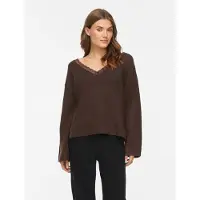 Vila V-Ausschnitt-Pullover "VILIGA L/S V-NECK REV LACE KNIT TOP-NOOS" Materialmix, Spitzen-Detail, regular fit