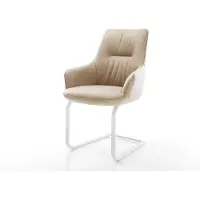 DELIFE Freischwinger Zelia-Flex mit Armlehnen Mikrofaser Beige Vintage Freischwinger flach Weiß Taschenfederkern