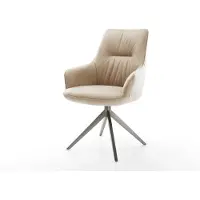 DELIFE Drehstuhl Zelia-Flex mit Armlehnen Mikrofaser Beige Vintage Kreuzgestell breit Graphit 360° drehbar Wippfunktion Taschenfederkern
